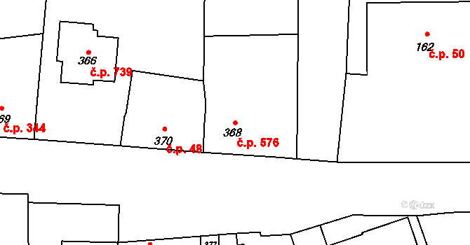 Troubky 576 na parcele st. 368 v KÚ Troubky nad Bečvou, Katastrální mapa
