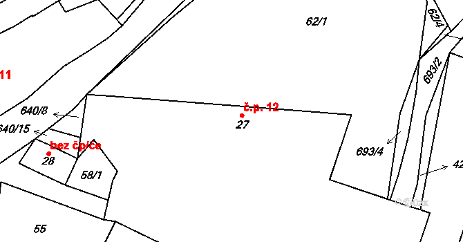 Bahno 12, Černíny na parcele st. 27 v KÚ Bahno, Katastrální mapa