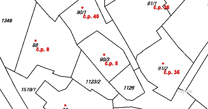 Holšice 5, Chabeřice na parcele st. 90/3 v KÚ Chabeřice, Katastrální mapa