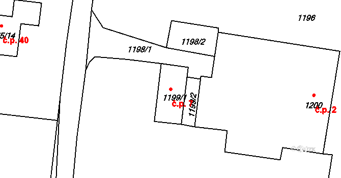 Hradce 7 na parcele st. 1199/1 v KÚ Hradce u Homol, Katastrální mapa