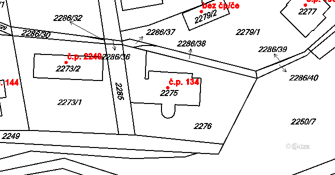 Roztoky 134 na parcele st. 2275 v KÚ Roztoky u Prahy, Katastrální mapa