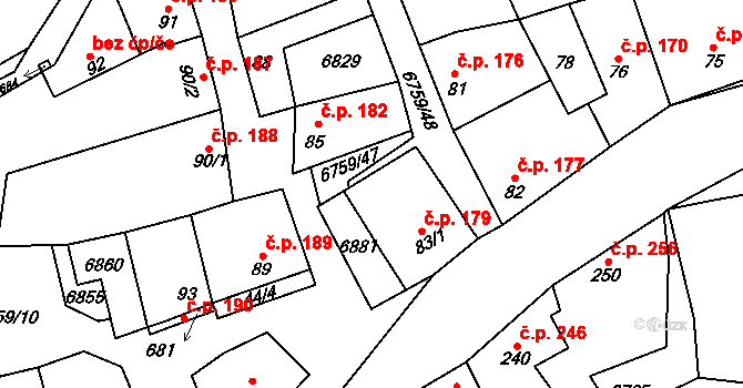 Kněždub 179 na parcele st. 83/1 v KÚ Kněždub, Katastrální mapa