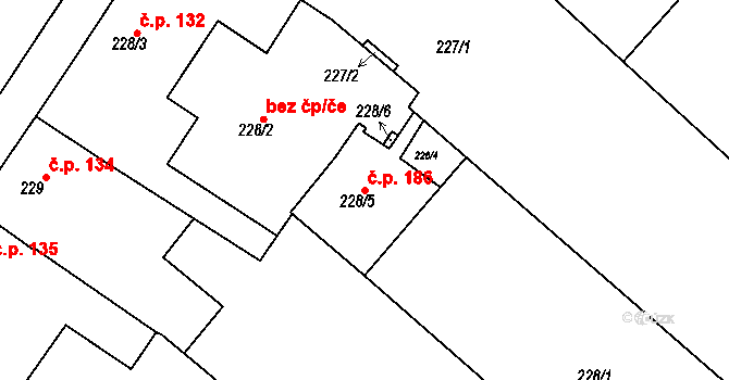 Vnorovy 186 na parcele st. 228/5 v KÚ Vnorovy, Katastrální mapa