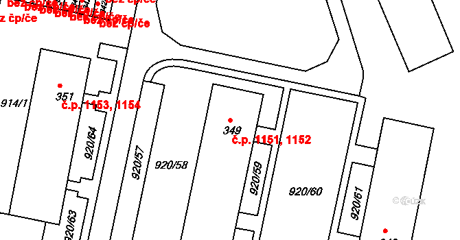 Kyjov 1151,1152 na parcele st. 349 v KÚ Nětčice u Kyjova, Katastrální mapa