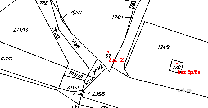 Zdislavice 55, Troubky-Zdislavice na parcele st. 51 v KÚ Zdislavice, Katastrální mapa