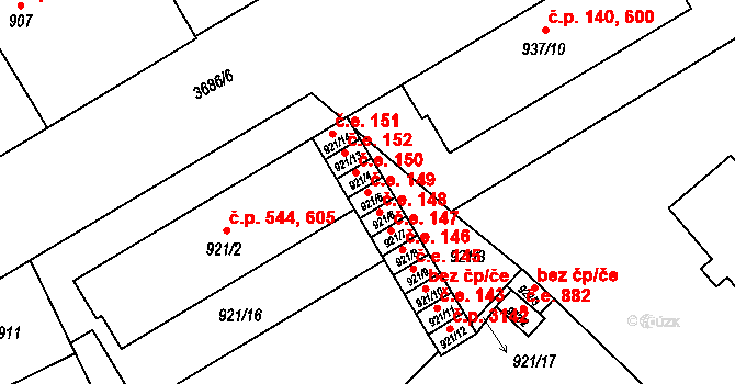 Vyškov-Předměstí 149, Vyškov na parcele st. 921/5 v KÚ Vyškov, Katastrální mapa