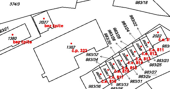Morávka 322 na parcele st. 1382 v KÚ Morávka, Katastrální mapa