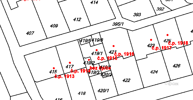 Kročehlavy 1915, Kladno na parcele st. 419/1 v KÚ Kročehlavy, Katastrální mapa