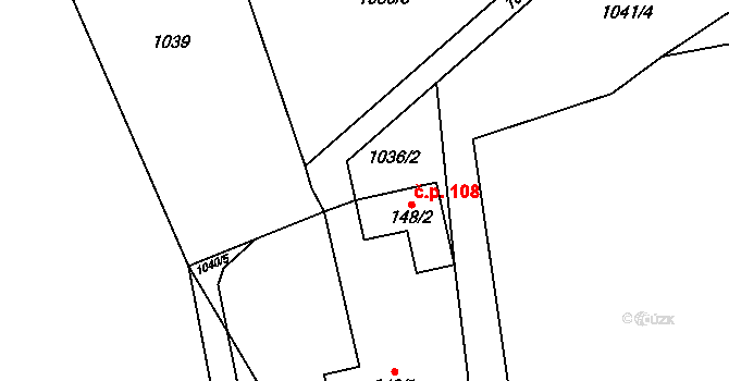 Hrusice 108 na parcele st. 148/2 v KÚ Hrusice, Katastrální mapa