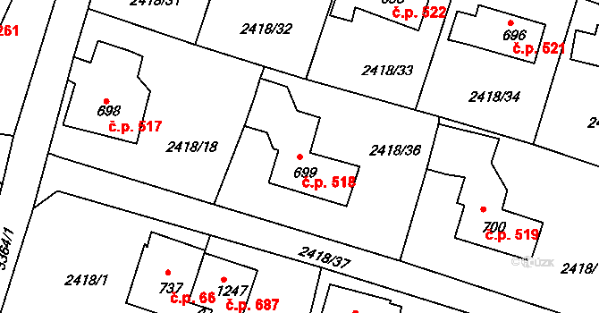 Horní Rokytnice 518, Rokytnice nad Jizerou na parcele st. 699 v KÚ Horní Rokytnice nad Jizerou, Katastrální mapa