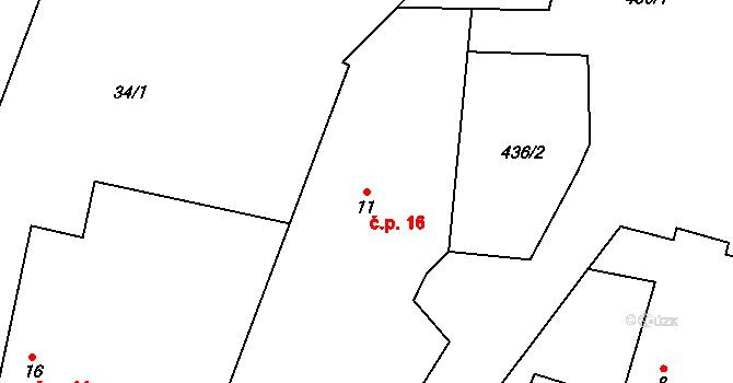 Očín 16, Horní Kozolupy na parcele st. 11 v KÚ Očín, Katastrální mapa