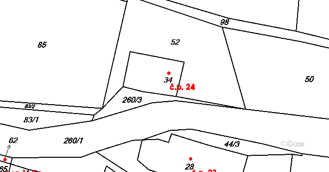 Chotěnov 24 na parcele st. 34 v KÚ Chotěnov, Katastrální mapa
