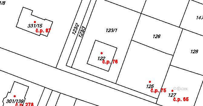 Hlušovice 76 na parcele st. 122 v KÚ Hlušovice, Katastrální mapa