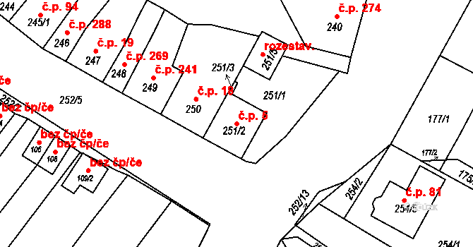 Majetín 5 na parcele st. 251/2 v KÚ Majetín, Katastrální mapa