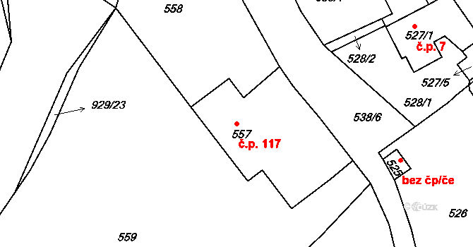 Osek 117 na parcele st. 557 v KÚ Osek u Hořovic, Katastrální mapa