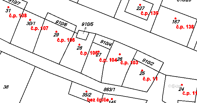 Zahořany 104, Křešice na parcele st. 27 v KÚ Zahořany u Litoměřic, Katastrální mapa