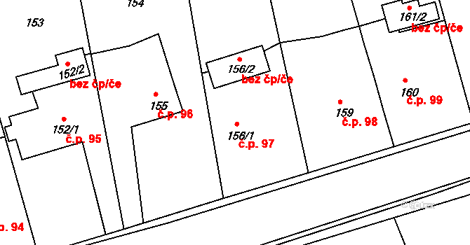 Zahájí 97 na parcele st. 156/1 v KÚ Zahájí u Hluboké nad Vltavou, Katastrální mapa