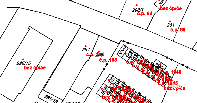 Všebořice 105, Ústí nad Labem na parcele st. 295 v KÚ Všebořice, Katastrální mapa