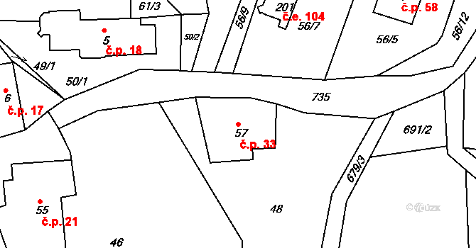 Rviště 33, Orlické Podhůří na parcele st. 57 v KÚ Rviště, Katastrální mapa