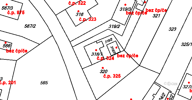 Miřetice u Klášterce nad Ohří 324, Klášterec nad Ohří na parcele st. 318/1 v KÚ Miřetice u Klášterce nad Ohří, Katastrální mapa