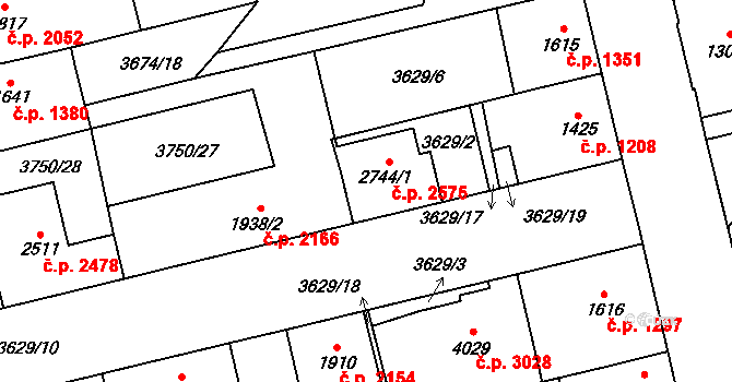 Břeclav 2575 na parcele st. 2744/1 v KÚ Břeclav, Katastrální mapa