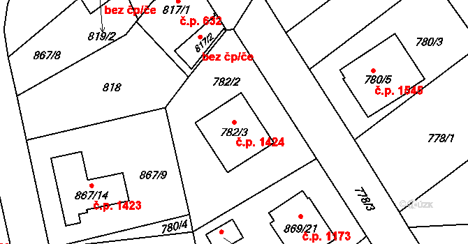 Pelhřimov 1424 na parcele st. 782/3 v KÚ Pelhřimov, Katastrální mapa