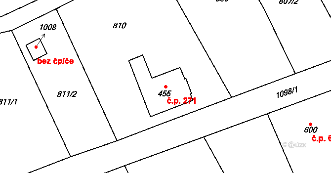 Veltrusy 271 na parcele st. 455 v KÚ Veltrusy, Katastrální mapa