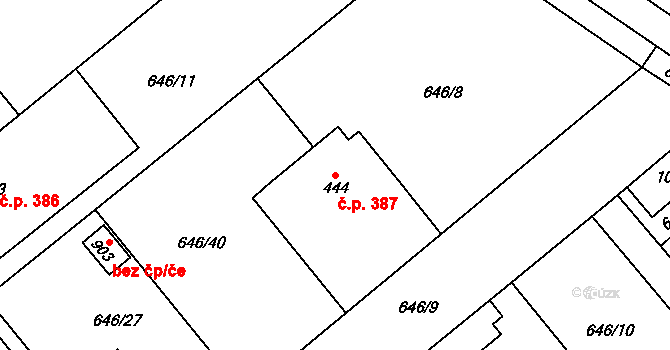 Borohrádek 387 na parcele st. 444 v KÚ Borohrádek, Katastrální mapa