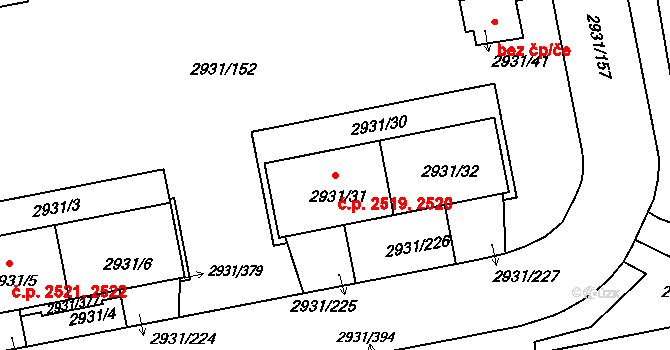 Žižkov 2519,2520, Praha na parcele st. 2931/31 v KÚ Žižkov, Katastrální mapa