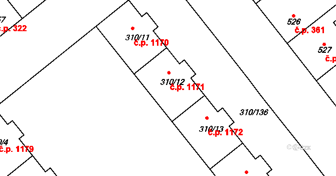 Michle 1171, Praha na parcele st. 310/12 v KÚ Michle, Katastrální mapa