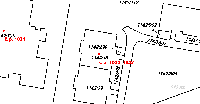 Řepy 1032,1033, Praha na parcele st. 1142/38 v KÚ Řepy, Katastrální mapa