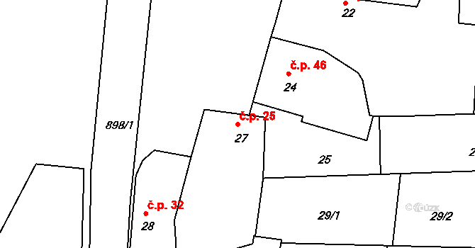 Číčenice 25 na parcele st. 27 v KÚ Číčenice, Katastrální mapa