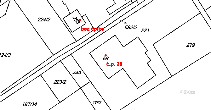 Lipnice 35, Dvůr Králové nad Labem na parcele st. 58 v KÚ Lipnice u Dvora Králové, Katastrální mapa