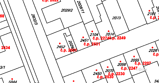 Hodonín 2531 na parcele st. 2451 v KÚ Hodonín, Katastrální mapa
