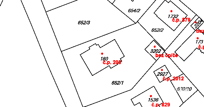 Sezimovo Ústí 208 na parcele st. 180 v KÚ Sezimovo Ústí, Katastrální mapa