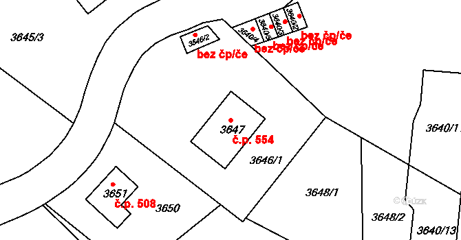 Liberec IV-Perštýn 554, Liberec na parcele st. 3647 v KÚ Liberec, Katastrální mapa