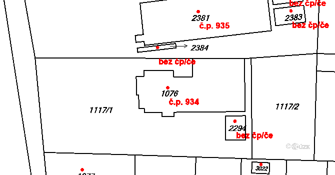 Slezské Předměstí 934, Hradec Králové na parcele st. 1076 v KÚ Slezské Předměstí, Katastrální mapa