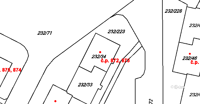 Lobzy 872,873, Plzeň na parcele st. 232/33 v KÚ Lobzy, Katastrální mapa