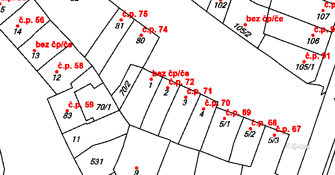 Domamyslice 72, Prostějov na parcele st. 2 v KÚ Domamyslice, Katastrální mapa