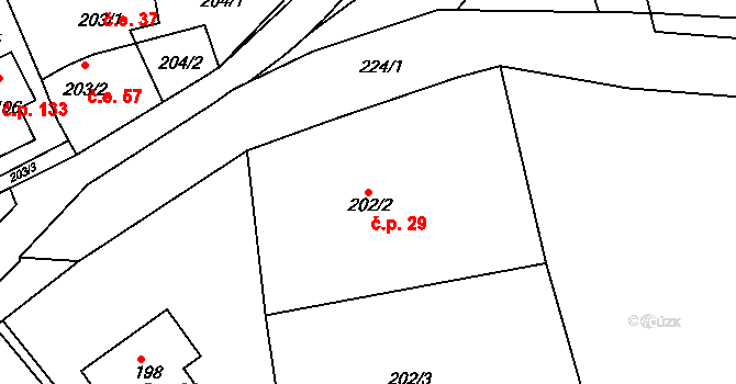 Horní Chřibská 29, Chřibská na parcele st. 202/2 v KÚ Horní Chřibská, Katastrální mapa