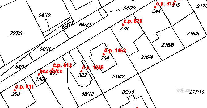 Rudná 1168 na parcele st. 704 v KÚ Hořelice, Katastrální mapa