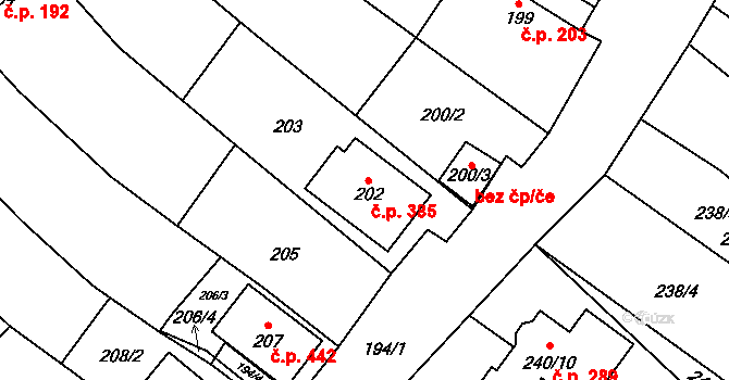Oblekovice 385, Znojmo na parcele st. 202 v KÚ Oblekovice, Katastrální mapa