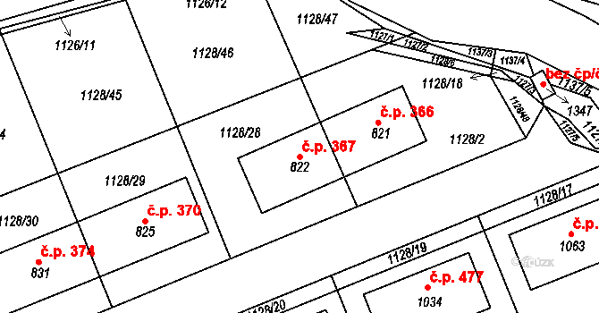 Nučice 367 na parcele st. 822 v KÚ Nučice u Rudné, Katastrální mapa