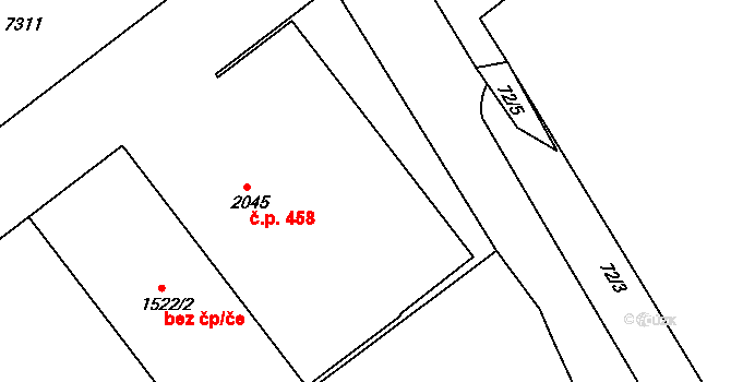 Telč-Štěpnice 458, Telč na parcele st. 2045 v KÚ Telč, Katastrální mapa