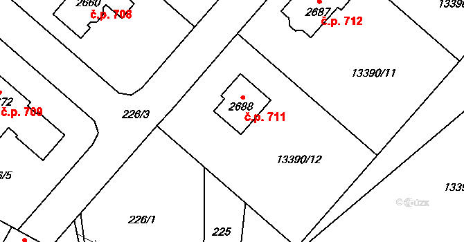 Hovězí 711 na parcele st. 2688 v KÚ Hovězí, Katastrální mapa