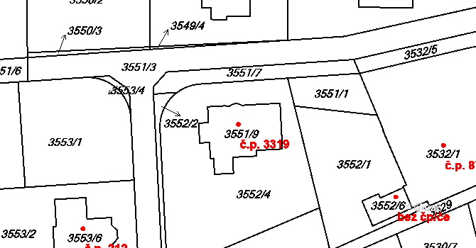 Kladno 3319 na parcele st. 3551/9 v KÚ Kladno, Katastrální mapa