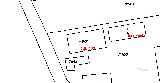 Lhenice 431 na parcele st. 643 v KÚ Lhenice, Katastrální mapa