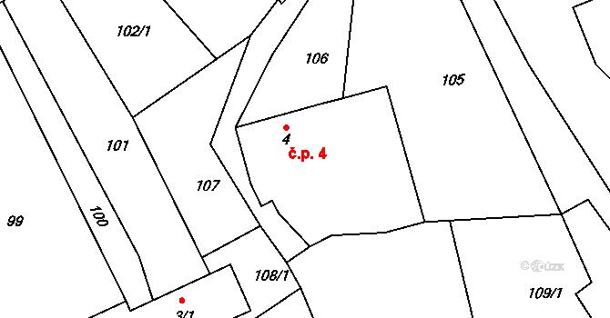 Kobylí a Plchov 4, Bystřice na parcele st. 4 v KÚ Kobylí, Katastrální mapa