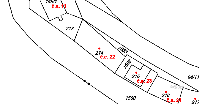 Křesín 22 na parcele st. 214 v KÚ Křesín, Katastrální mapa
