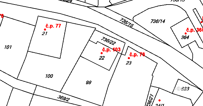 Sedlec 103, Sedlec-Prčice na parcele st. 22 v KÚ Sedlec u Votic, Katastrální mapa